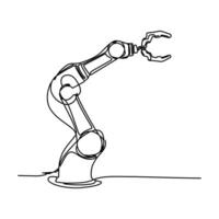 The robotic arm, an example of minimalist style, is designed as a line art drawn with a single continuous line, isolated on a white background. vector