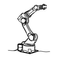 The robotic arm, which stands out in minimalist style, is drawn with a single continuous line. An outline style drawing of a fashionable mechanical robot. vector