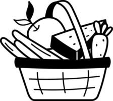Fruit basket icon in hand drawn style vector