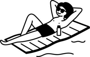 A character taking sunbathing, doodle style icon vector