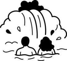 People taking waterfall bath icon in hand drawn style vector