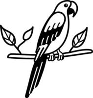 Parrot sitting on a tree branch, doodle style icon vector