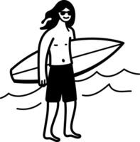 Surfing character icon in doodle style vector