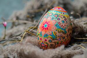 An easter egg with colorful designs on it photo