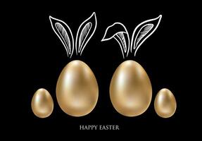Set of rabbits's ears with Gold eggs. Happy Easter. Hand drawn illustration. vector