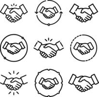 Deal Handshake Line Icon Set. Business Agreement, Friendly Or Partnership Handshake Icon Symbol For Apps And Website Interface Illustration Modern Editable Stroke Style On Isolated Background vector