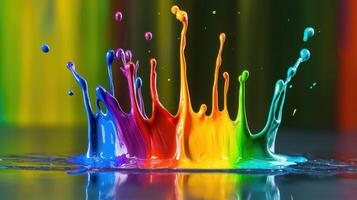 Colorful paint splashes on a black background photo