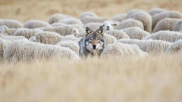 Wolf in the sheep field photo