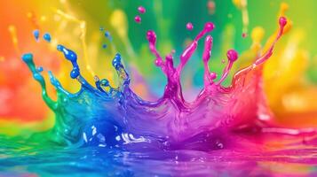 Colorful paint splashes on a colorful background photo
