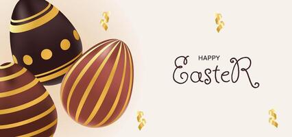 Happy Easter banner. Holiday greeting background with chocolate gold eggs. Template for advertisement, flyer, invitation, voucher vector