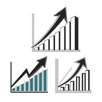 Single black arrow growing pointing up on chart graph bars icon, success graph trending upwards flat design interface infographic element for app web button isolated on white background vector