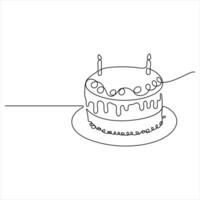 One Line Birthday Cake Drawing continuous line art vector