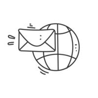 an email envelope is flying around a globe vector