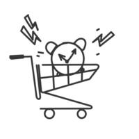 a black and white drawing of a shopping cart with a bear inside vector