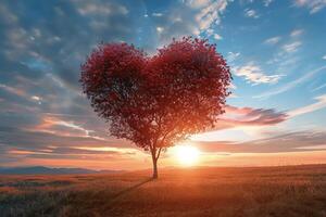 A heart shaped tree in the middle of a field photo