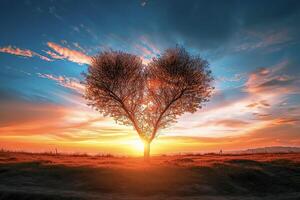 A tree with a heart shape in the middle of a field photo