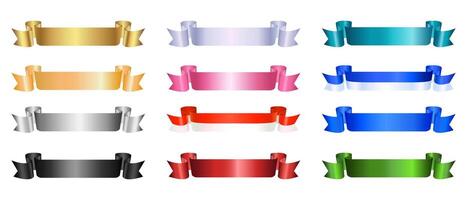 Set of 12 Realistic different color award ribbon, luxury labels, badges premium quality certificate ribbons. Collection of Different Empty color Ribbon, Label Design for text vector
