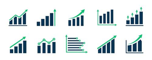 Set of growth graph icons. Financial rise up. Business chart. Increase profit. vector