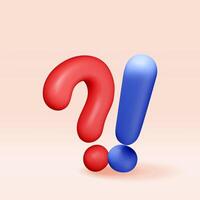 3d question and exclamation marks isolated. Render questions exclamations symbol. Thin realistic icon. Concept of FAQ, support and help. Problem, survey, information. vector