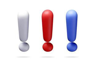 3D exclamation mark isolated on white. Render attention, information, danger and warning icon. Alert and alarm symbol. vector