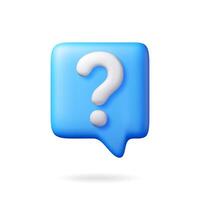 3D speech bubble with question mark isolated. Render question symbol. Square realistic icon. Concept of FAQ, support and help. Problem, survey, information vector