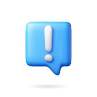 3D exclamation mark in white square chat bubble isolated. Attention chat speech bubble icon. Alert and alarm symbol. Social media network notification reminder. vector