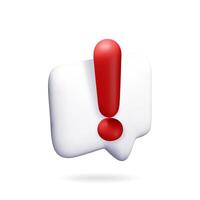 3D exclamation mark in white square chat bubble isolated. Attention chat speech bubble icon. Alert and alarm symbol. Social media network notification vector