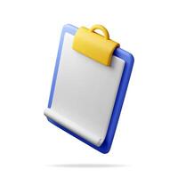 3d clipboard with empty paper sheet isolated. Clipboard render with white paper. Folder for documents with golden clip. vector