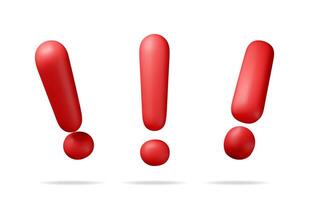 3D exclamation mark isolated on white. Render attention, information, danger and warning icon. Alert and alarm symbol vector