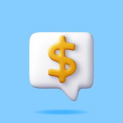 3D speech bubble with dollar sign icon isolated. American dollar symbol in chat bubble render. Golden money sign. Growth, income, savings, investment, wealth. Business success