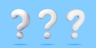 3D question mark isolated on blue. Render question symbol. Thin realistic icon. Concept of FAQ, support and help. Problem, survey vector