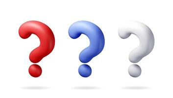 3D question mark isolated on white. Render question symbol. Thin realistic icon. Concept of FAQ, support and help. Problem, survey vector