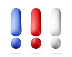 3D exclamation mark isolated on white. Render attention, information, danger and warning icon. Alert and alarm symbol. Social media network notification vector