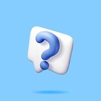 3D speech bubble with question mark isolated. Render question symbol. Square realistic icon. Concept of FAQ, support and help vector