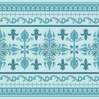 Graceful Elegance Scroll Ornament inspired from Qing dynasty porcelain. Royal Florals Pattern Seamless Embroidery Hand Draw Tracery. Arts Border Baroque Asian Geometry Combine for Luxury Design vector
