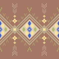 Classy Tribal Version Mocha Mousse Background. Light Color Shade of Yellow Embroidery Silk Weaves. Geometric Ethnic Greek Style Decoration with Colorful Diamond Pattern. Traditional Seamless vector