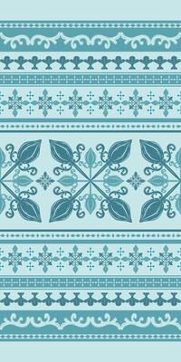 Exquisitely Classic Elegance Pattern. Shining Florals on Sweet Blue with Delicate Rim Geometric combine with fleur-de-lis scroll ornate for Rich Opulence Decoration. Luxury Seamless Border Lace