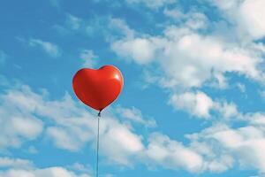 A red heart shaped balloon floating in the sky photo