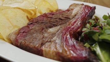 Grilled Beef Rib with Chips and Greens video