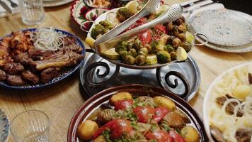 Platter of Roasted Vegetables and Grilled Meat on a Festive Table video