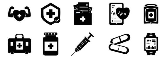 Medical Icons Set and Healthcare Elements With Black Solid Style vector