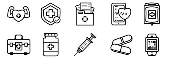 Medical Icons Set and Healthcare Elements With Black Outline Style vector