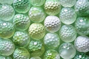 Golf balls are arranged in a pattern on a green surface photo