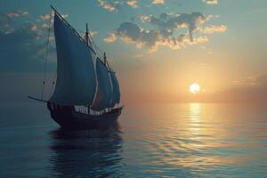A sailboat is sailing in the ocean at sunset photo