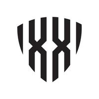 xx logo monogram with shield shape design template vector