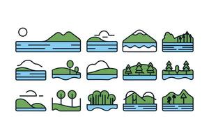 Landscape Line Icons Set Editable Icons for Nature Elements vector