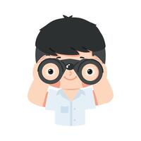 young boy student using binoculars vector