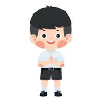 boy standing and raising his hand in a greeting vector