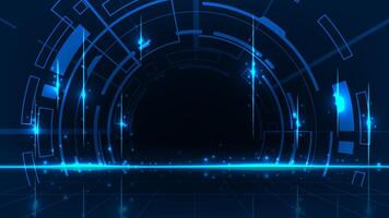 Glowing blue brain circuit with HUD. Technology abstract background. vector