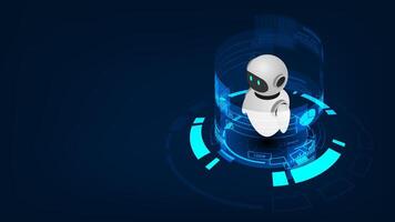 Isometric robot bot operating virtual interface. Artificial Intelligence, Automation Process Technology and engineering. vector